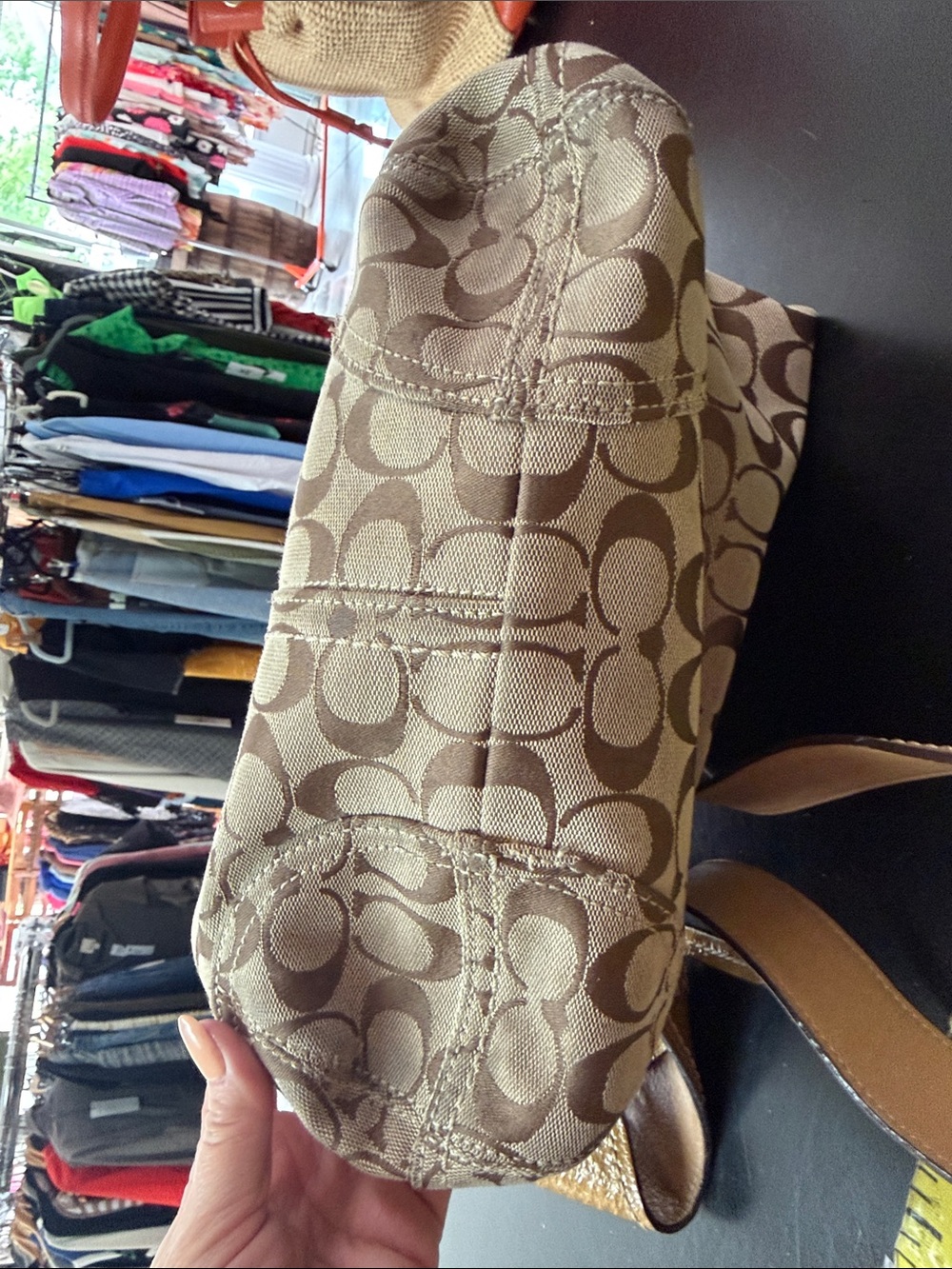 Coach Signature Canvas Hobo with Brown and Mustard Leather Trim - Picture 6 of 12
